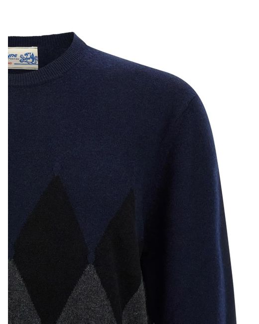 Ballantyne Blue Argyle-Pattern Cashmere Sweater for men