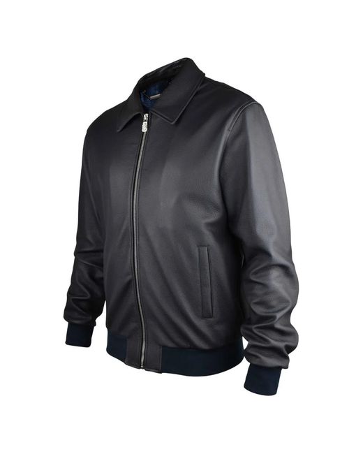 Billionaire Blue Logo-Plaque Leather Jacket for men