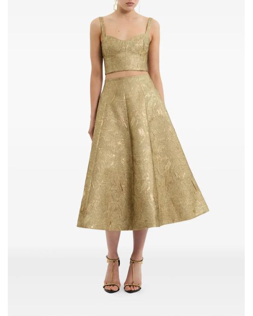 Rebecca Vallance Natural Solana Metallic Midi Skirt