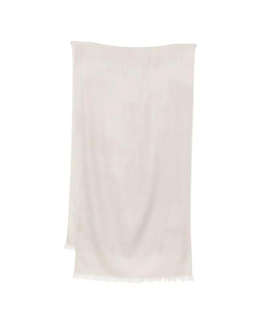 N.Peal Cashmere White Fringed Scarf