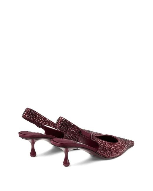 Jimmy Choo Red Amel 50 Satin Embellished Slingback Pumps