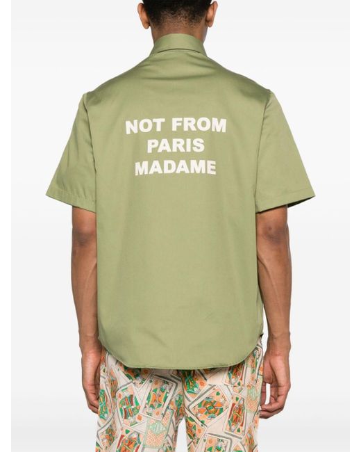 Drole de Monsieur Green Slogan-print Twill Shirt for men