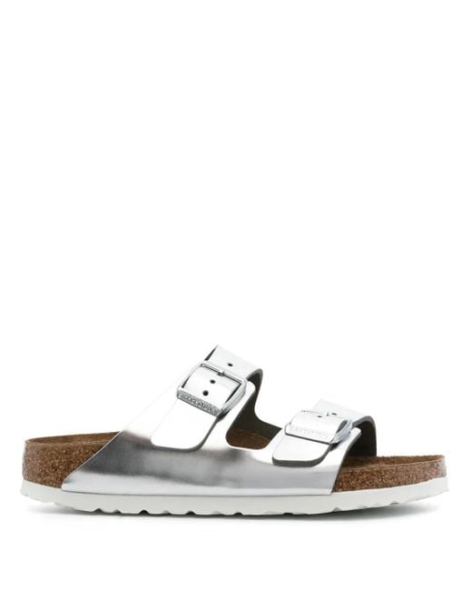 Birkenstock White Arizona Sfb, Natural Leather Shoes