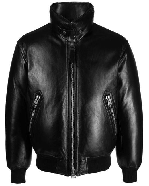 Tom Ford Black Down-fill Leather Bomber Jacket for men