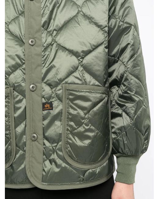Alpha Industries Green Logo-Patch Quilted Jacket for men