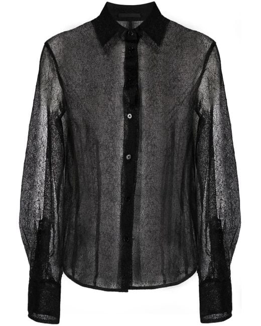Helmut Lang Black Semi-Sheer Mesh-Design Shirt