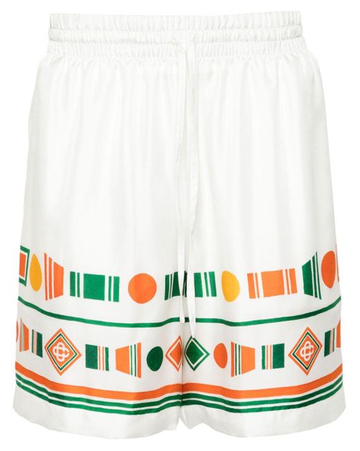 Casablancabrand White Playful Eagle Silk Shorts for men