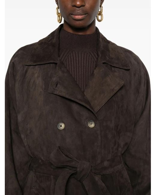 Mara Bini Black Leather Double-Breasted Coat