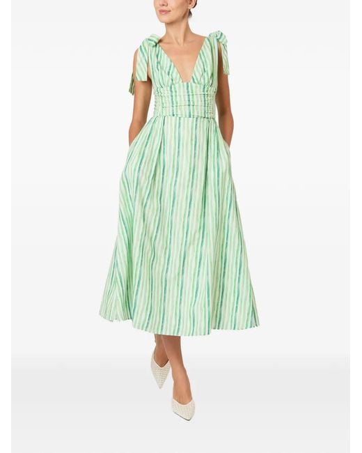 Rosie Assoulin Green Tied-Sleeves Striped Dress