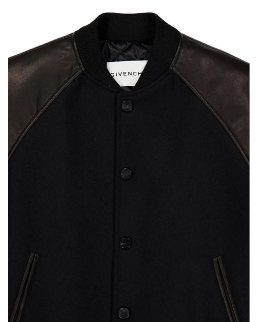 Givenchy Black Leather-Sleeved Wool Bomber Jacket for men