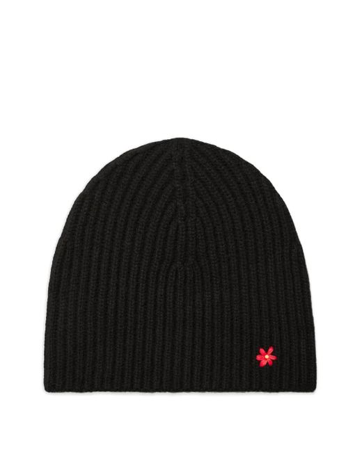 Black Stretchy Beanie Hat With Flower