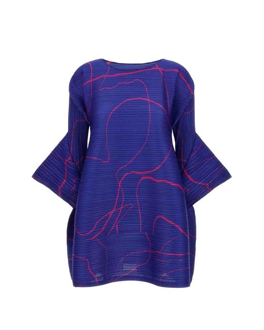 Pleats Please Issey Miyake Blue Haut À Design Plissé
