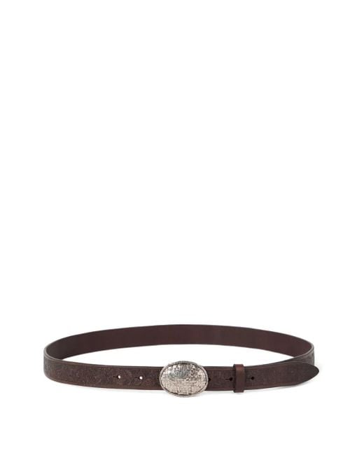 Brunello Cucinelli White Embossed Woven-Buckle Belt for men