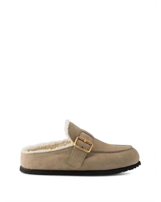 Mules En Daim Prada en coloris Natural