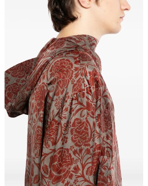 Uma Wang Brown Hooded Floral Print Top