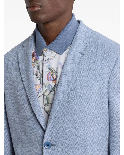 Etro Blue Notched-Lapels Blazer for men