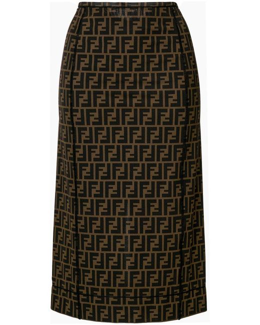 Fendi Brown Logo Fitted Pencil Skirt