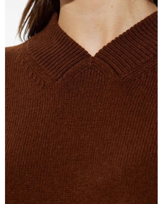Marni Brown Ribbed-Knit V-Neck Sweater