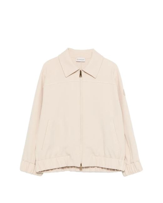 Moncler Natural Zip-Up Tonal-Logo Bomber Jacket