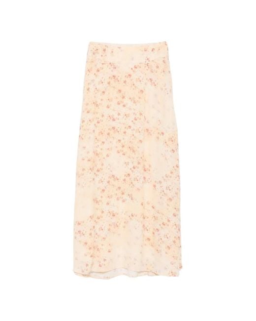 Ba&sh White Nattalina Floral-Print Midi Skirt
