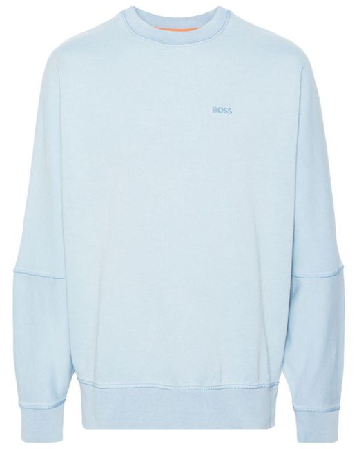 Boss Blue Logo-embroidered Cotton Sweatshirt for men