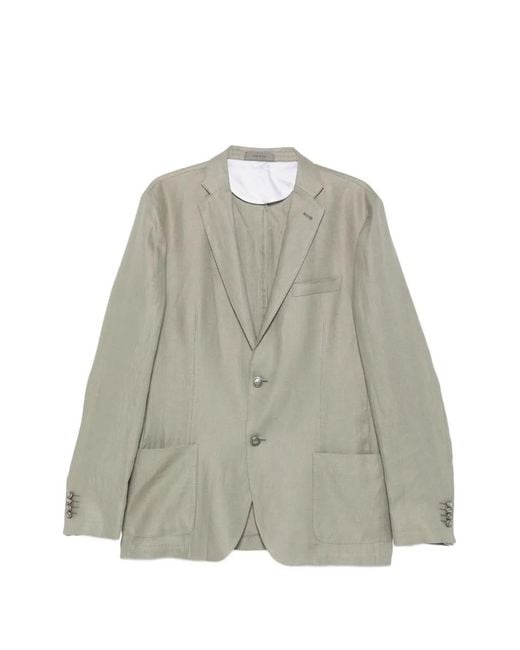 Corneliani Gray Single-Breasted Patch-Pocket Jacket for men
