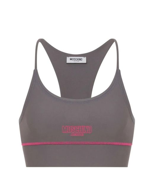 Moschino Gray Logo-Print Bra