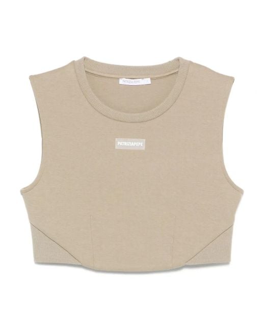 Patrizia Pepe Natural Crew-Neck Sleeveless Top