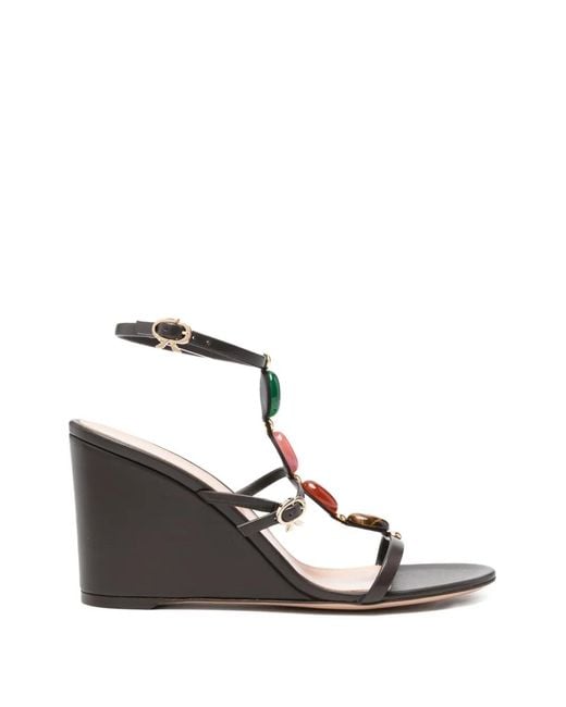 Gianvito Rossi White Shanti Stone-Embellished Wedge Sandals