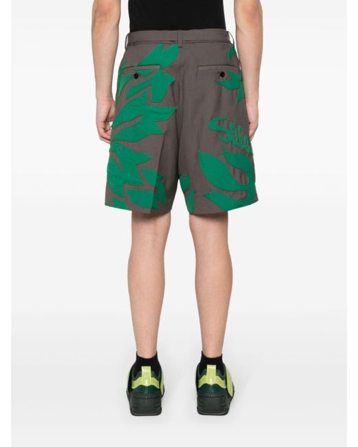 Sacai Green Floral-patches Tailored Shorts for men