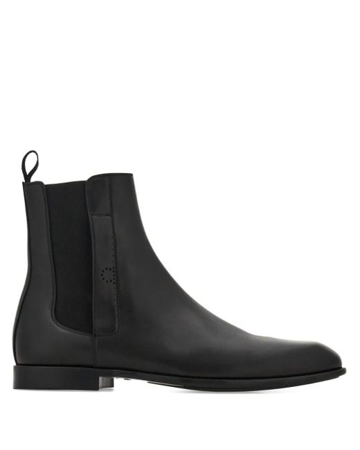 Ferragamo Black Round-Toe Leather Chelsea Boots for men