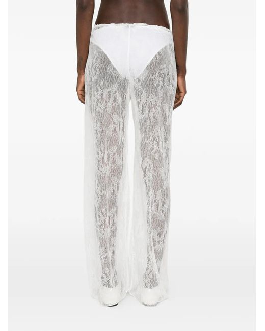 Oseree White Lace Drawstring Palazzo Pants