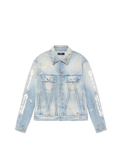 Amiri Blue Distressed-Effect Embellished Jacket for men