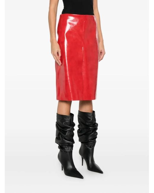MSGM Red High-Waisted Fitted Skirt