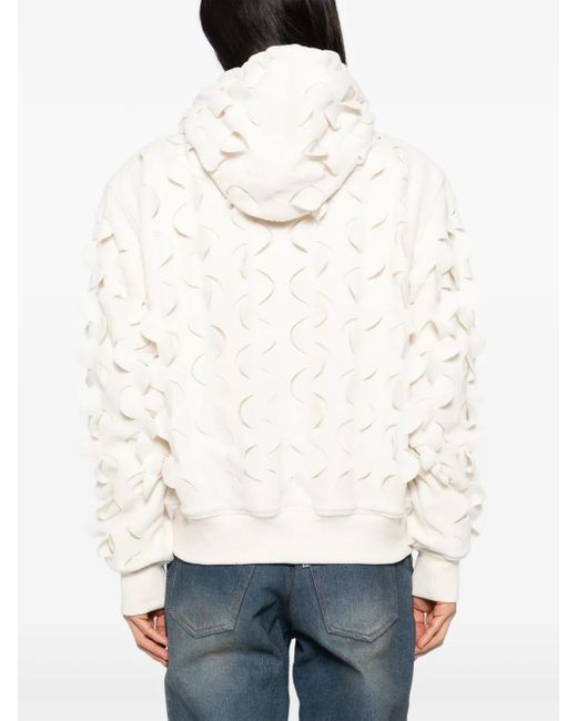 JUNTAE KIM White Laser-Slashed Fleece Hoodie for men
