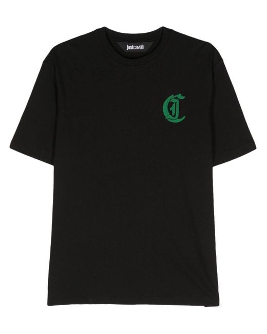 T-shirt en coton à logo brodé Just Cavalli pour homme en coloris Black