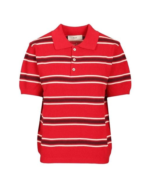 DUNST Red Striped Polo Shirt