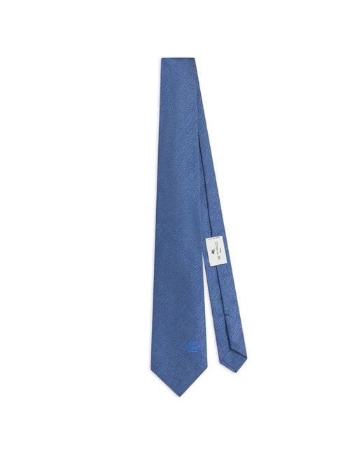Etro Blue Silk Jacquard Tie With Embroidered Logo for men