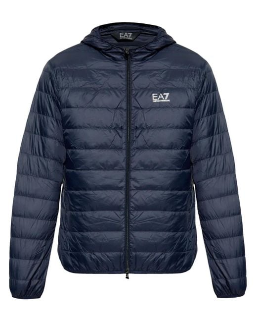 EA7 Blue Logo-Print Padded Jacket for men