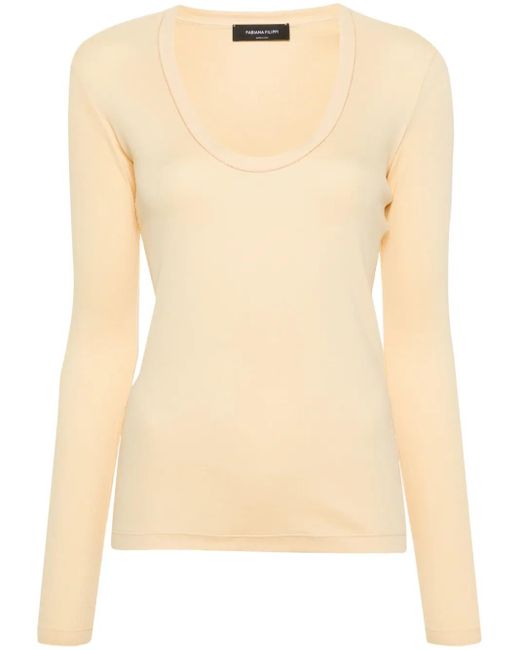 Fabiana Filippi Natural Beaded-Trim Ribbed T-Shirt