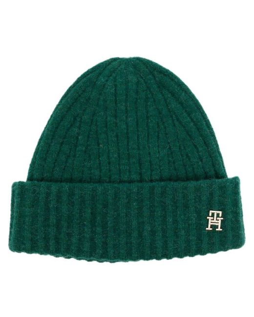 Tommy Hilfiger Green Logo-plaque Ribbed Knit Beanie