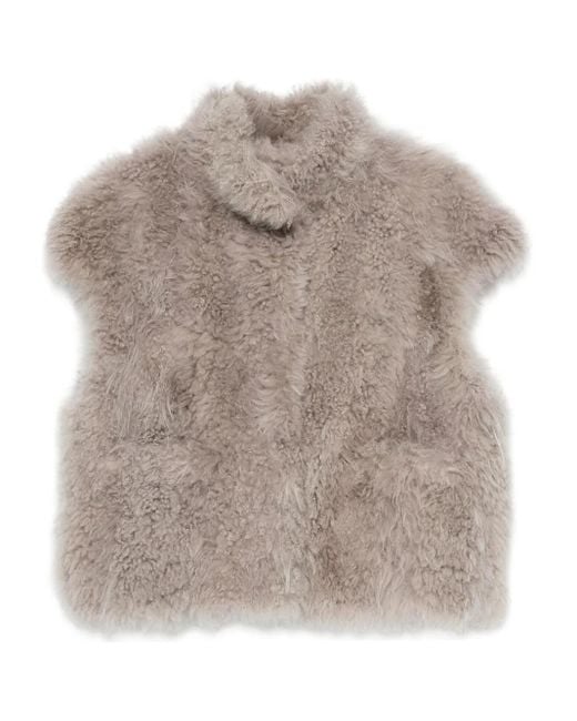 Simonetta Ravizza Gray Short-Sleeved Shearling Vest