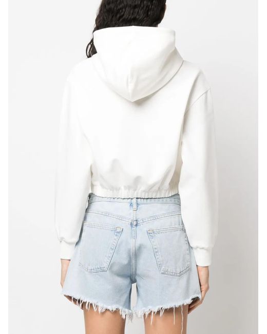 Duvetica White Logo-Print Cropped Hoodie