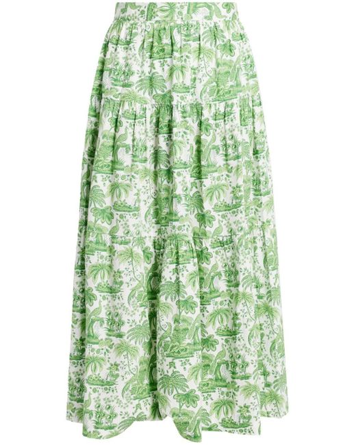 Staud Green Sea Graphic-print Maxi Skirt