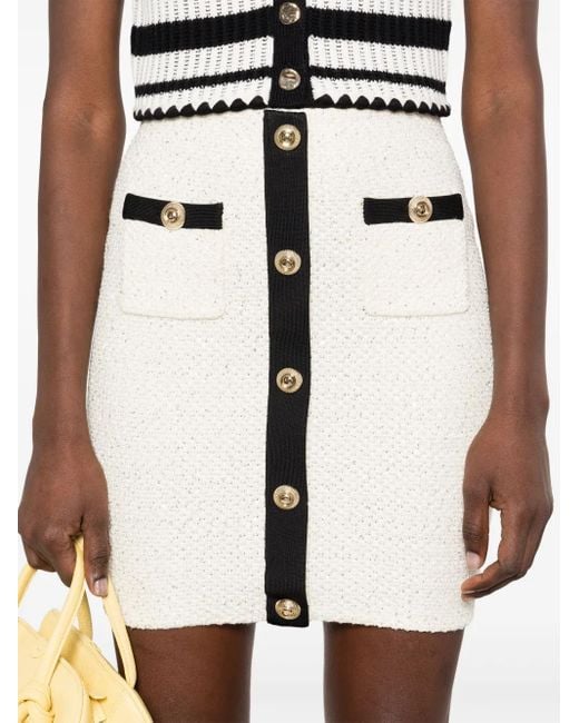 Self-Portrait Black Sequin-Embellished Knitted Mini Skirt