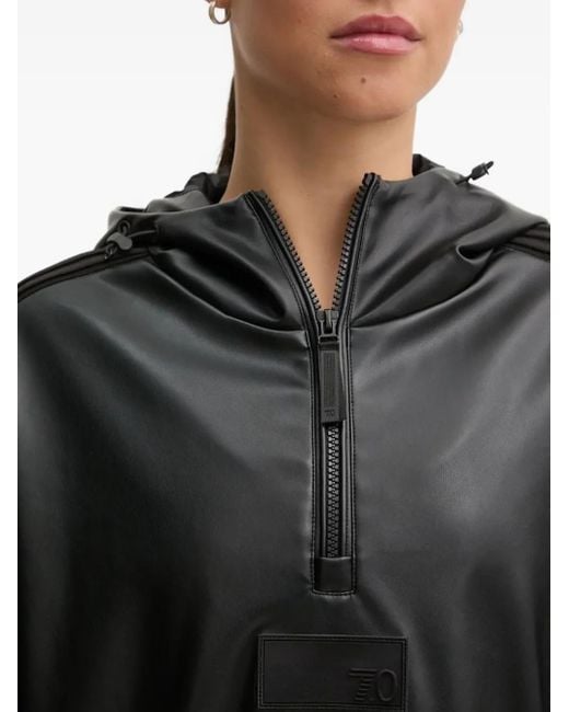 EA7 Black Faux-Leather Hoodie