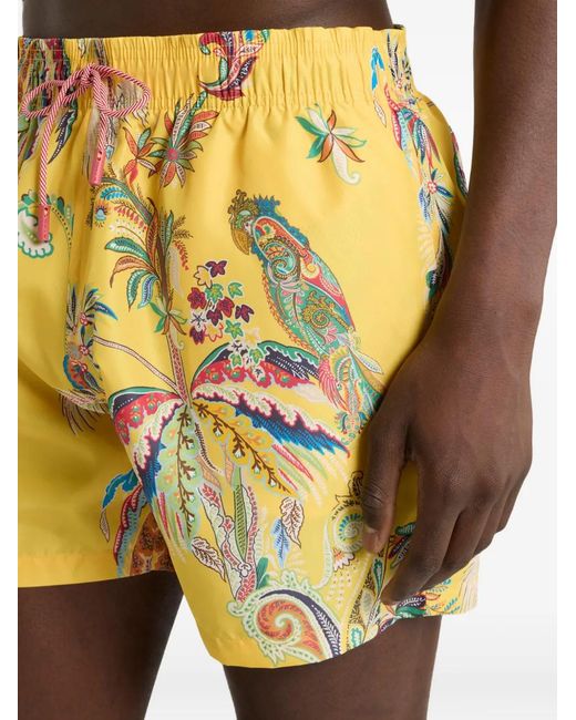 Etro Yellow Palm Tree-Print Swim Shorts for men