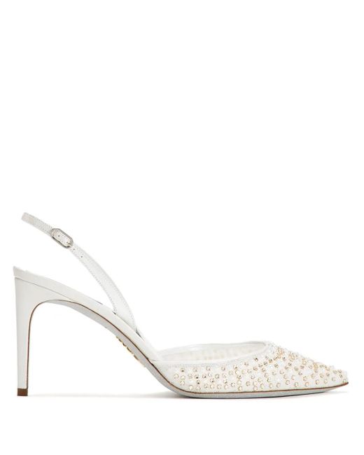 Rene Caovilla White Crystal-Embellished Pumps