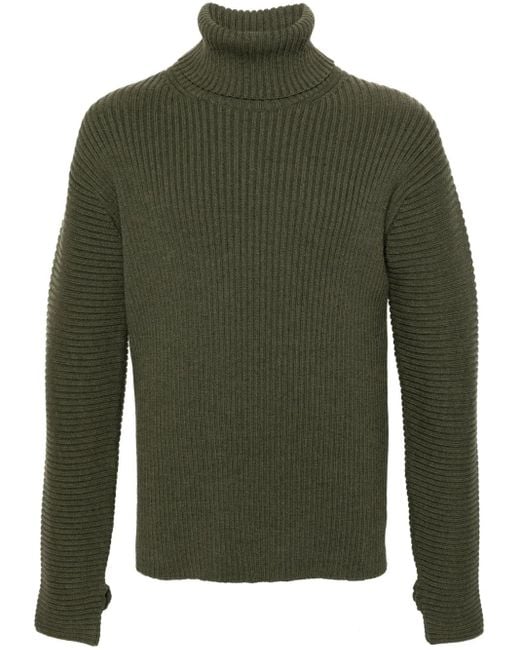 KENZO Green Roll-Neck Ribbed-Knit Jumper for men