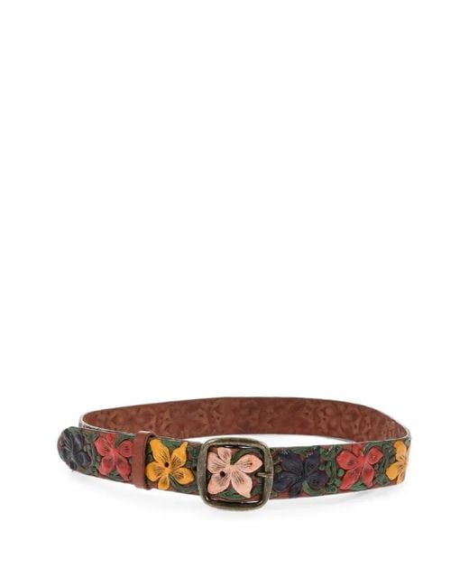 DSquared² Brown Aloha Spirit Floral-Design Leather Belt